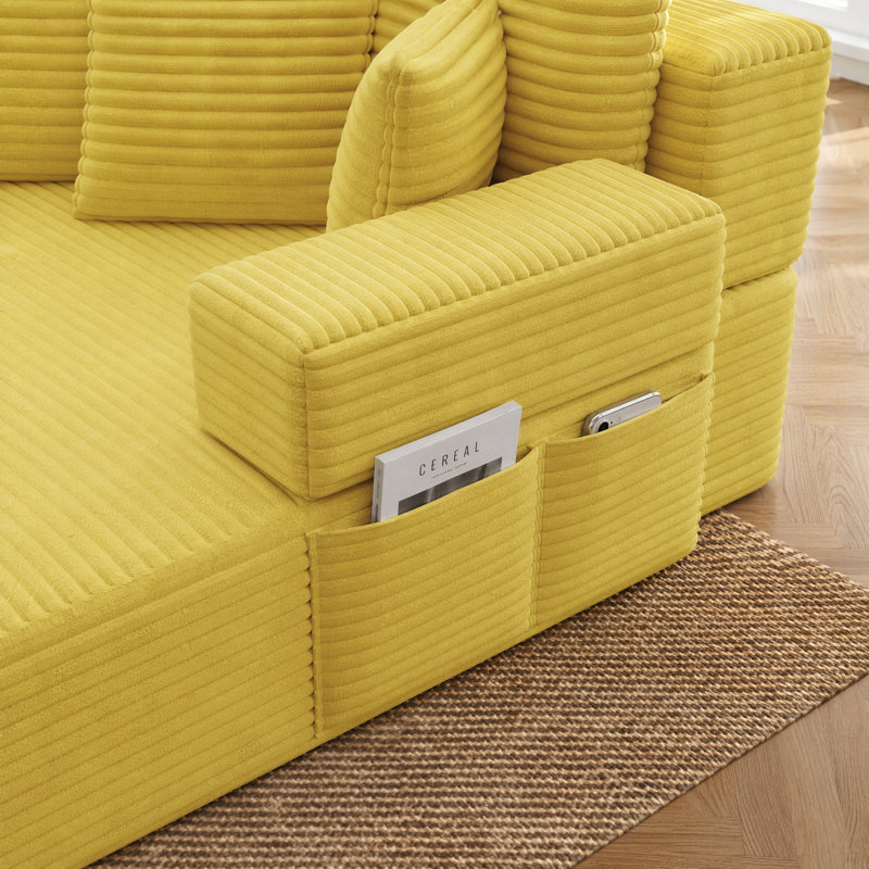 Ensemble de chaise longue surdimensionnée 2 pièces avec poches de rangement, canapé-lit convertible, tissu en velours côtelé moelleux