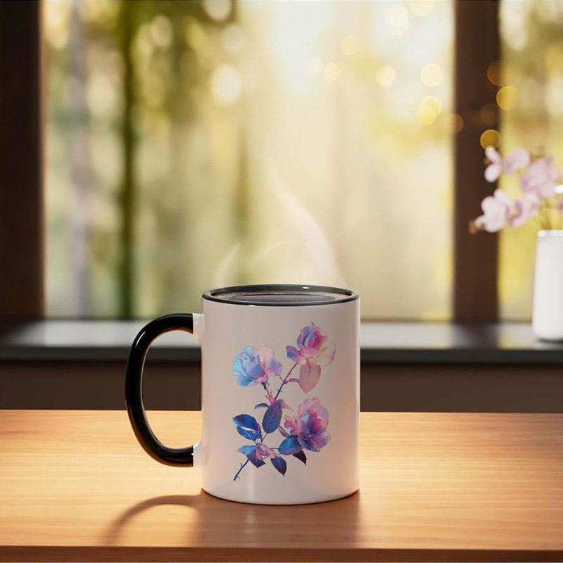 Rose Flower Ceramic Mug, 11oz