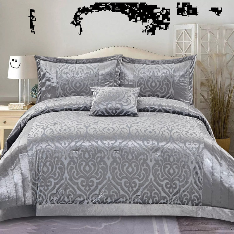 Wanston Velvet Bedspread with Pillow Shams, Silver, Double Bedspread+ 2 Standard Shams