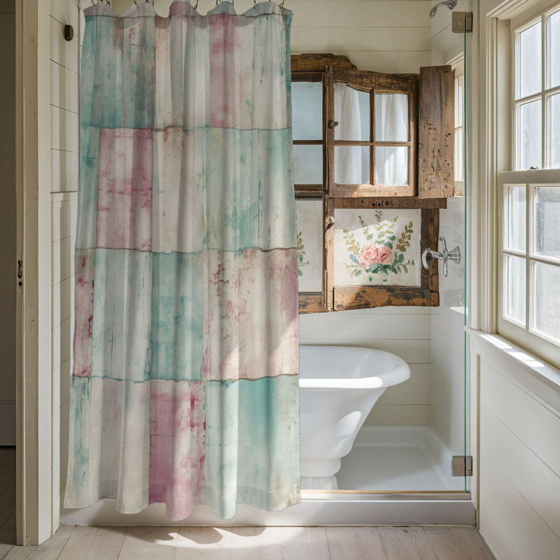 Rideau de douche Teal Echoes - Premium, H 74 po x l 71 po, Teal Patina