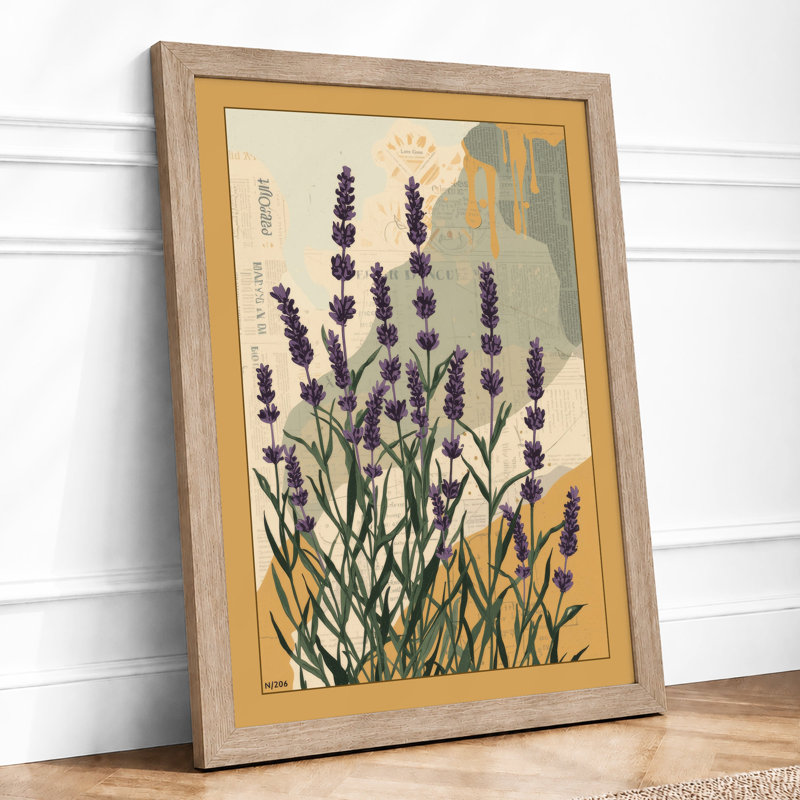 Lavender & Architecture Botanical - Framed Print, A2 - 59.4 x 42.0 cm, Oak