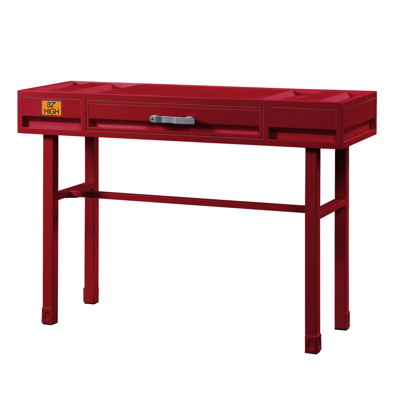 Bureau de meuble-lavabo industriel rouge avec 1 pour la chambre à coucher - Style moderne en métal et bois à 1 tiroir
