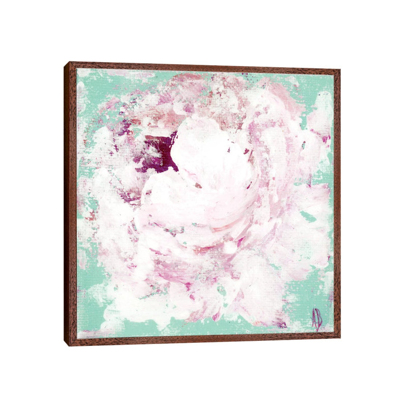 Lavender Peony by Ashley Bradley - Painting on Canvas, 45.72 cm H x 45.72 cm W, Classic Brown Wood Framed
