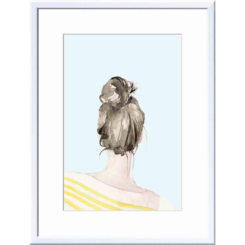 «Top Knot Sailor Stripes I» par Jennifer Paxton Parker - peinture encadrée, H 12 po x l 12 po, Blanc