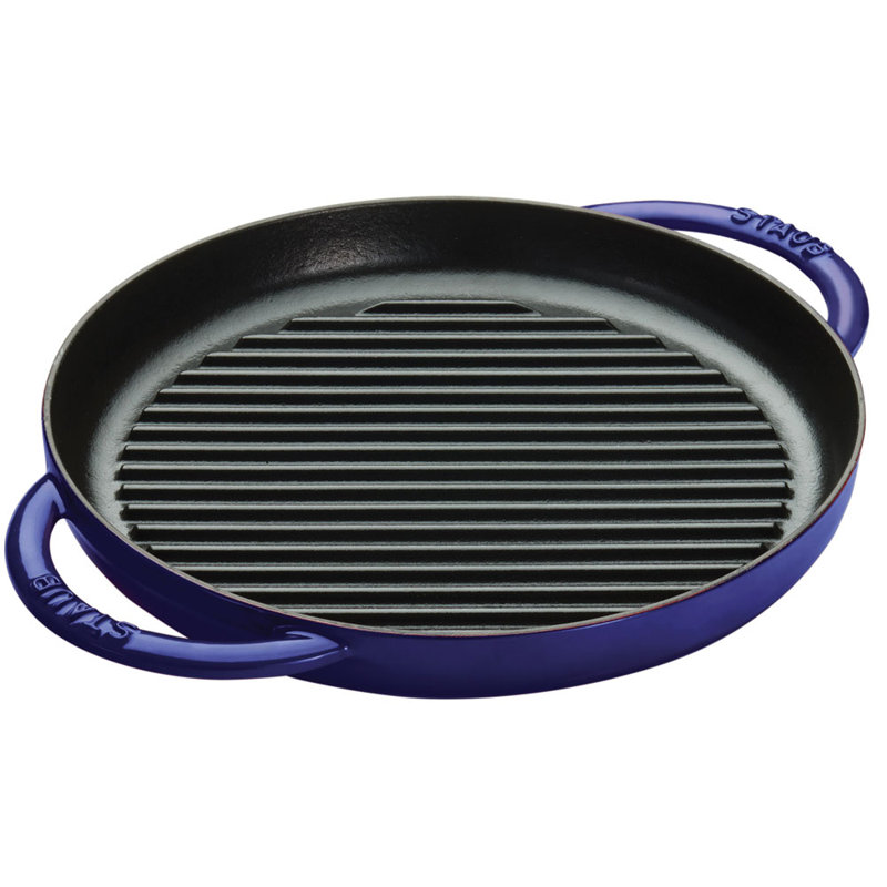 Staub 10.24 in. Cast Iron Round Grill Pan, Dark Blue