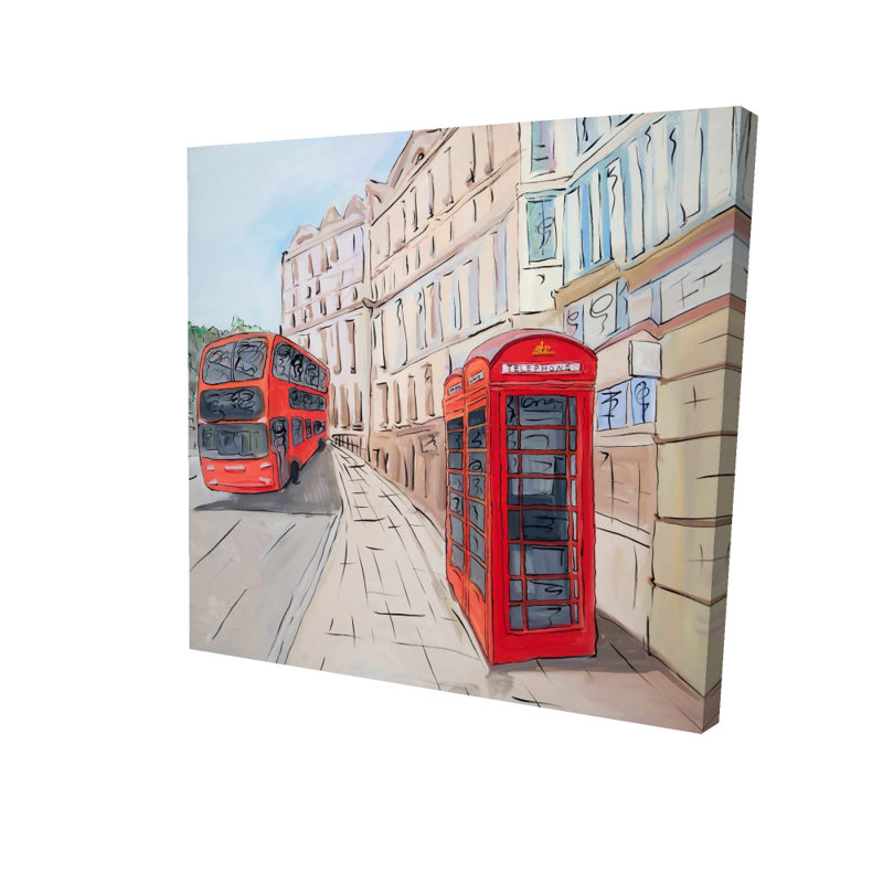 London Bus and cabine téléphonique - décor de toile industrielle brun