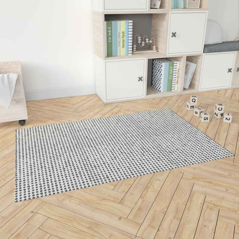 Tapis de jeu pour enfants Grunge Row, Rectangle 5 pi x 7 pi, Ivoire / gris anthracite