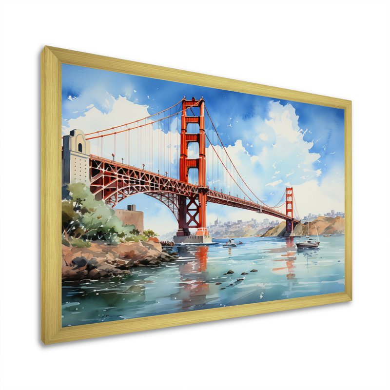 Pont bleu, architecture Marvel IV - architecture, art mural salon, H 30 po x l 40 po x P 1,5 po, Encadrement doré