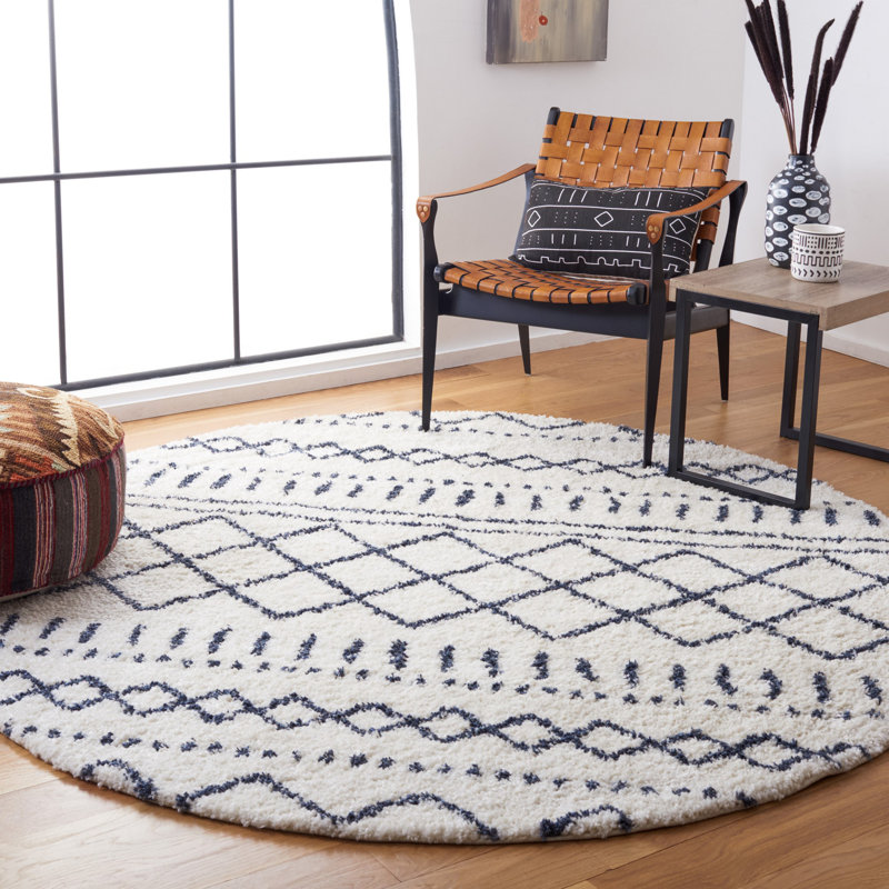 Develin Performance Chevron Rug, Round 6'7", Ivory/Slate
