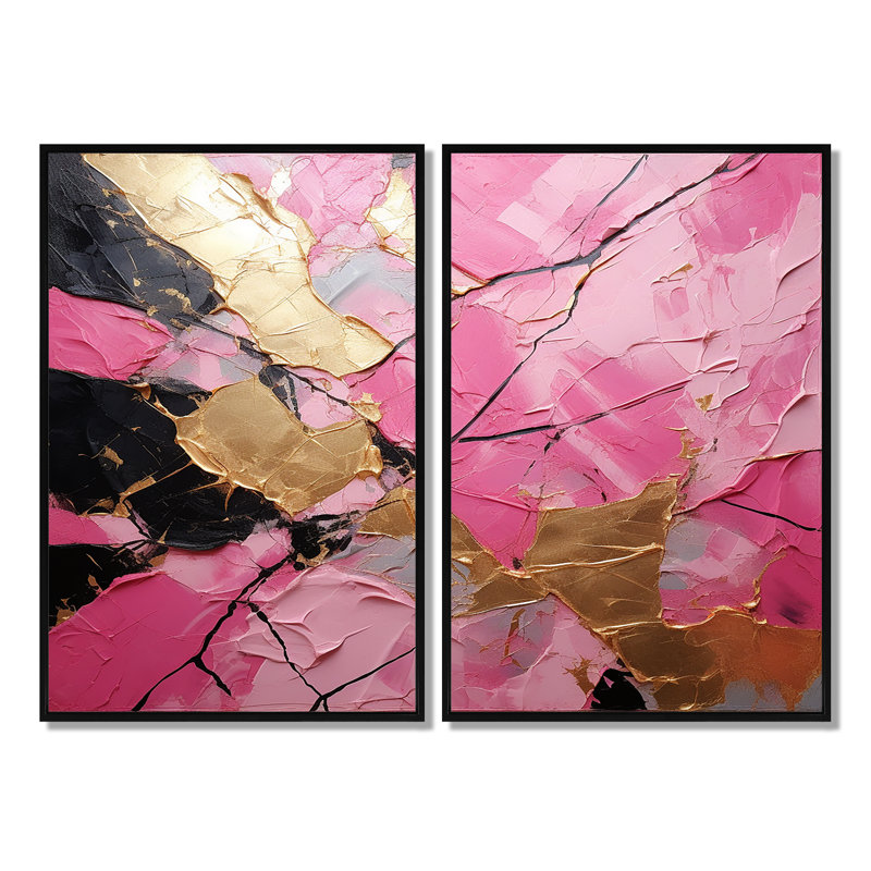 Décoration murale moderne rose Minimalisme or rose I, H 36 po x l 48 po, Impression encadrée flottante, Noir