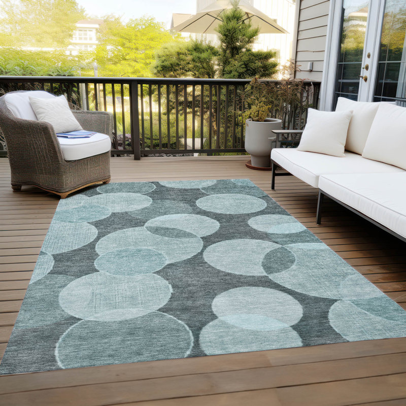 Tapis bleu sarcelle chantille lavable à la machine intérieur / extérieur, Rectangle 9 pi x 12 pi