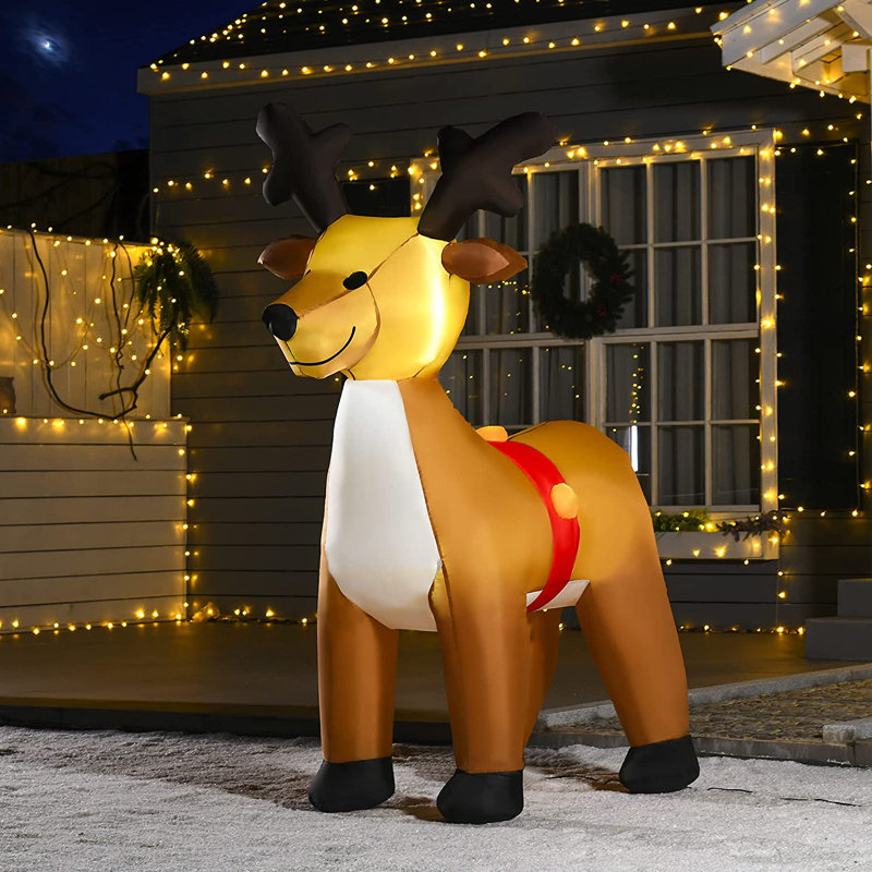 HOMCOM 6ft Christmas Inflatable Reindeer Decoration Xmas Indoor Outdoor Lights