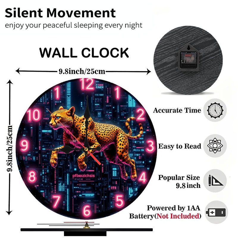Horloge murale néon léopard