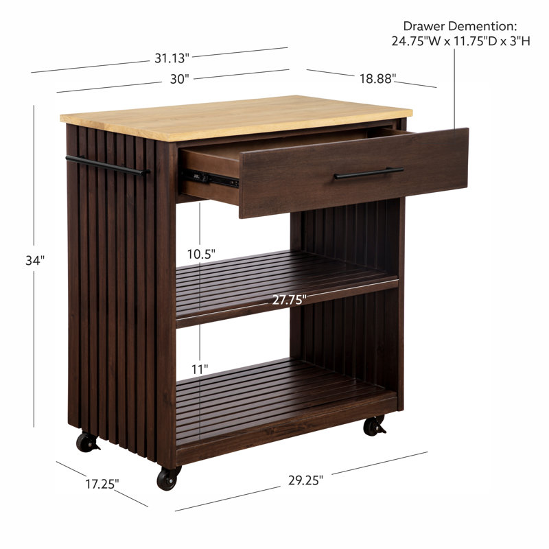 Alix Kitchen Cart, Natural Wood, Brown