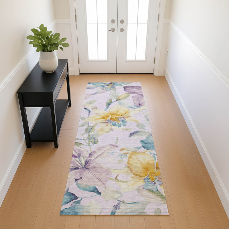 Machine Washable Indoor/Outdoor London ACN2262 Floral Rug, Runner 2'3" x 7'6"
