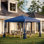Tente escamotable 10 'X avec filet. Pavillon de jardin instantané pour l'extérieur. Bleu, hauteur réglable, abri de camping pour 10 pièces. Convient aux personnes