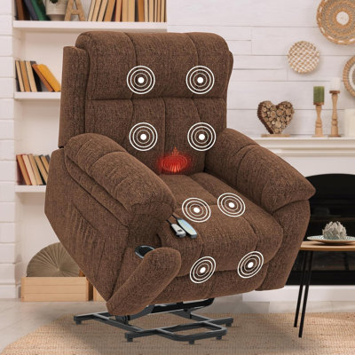 Power Lift Massage Recliner Chairs With Heat,Overstuffed Wide Recliners, Reclining Chair with USB, Side Pocket and Safety Motion with 2 Concealed Cup Holders, USB Ports