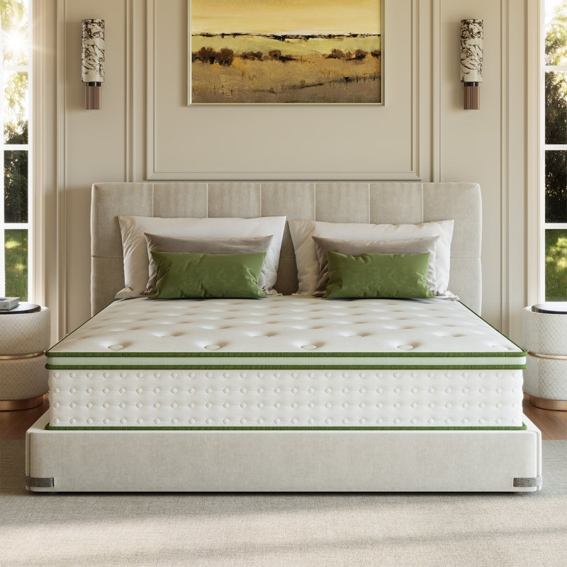 Matelas hybride de fermeté moyenne de 25 cm (10 po) avec ressorts ensachés individuellement, soulagement des points de pression, isolation des mouvements et soutien des bords.