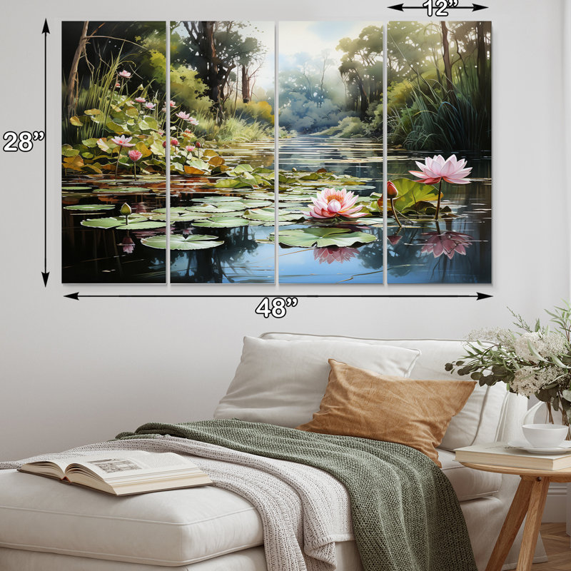 China Art Jade Lotus I - Art mural chinois salon - 4 panneaux, Wrapped Canvas