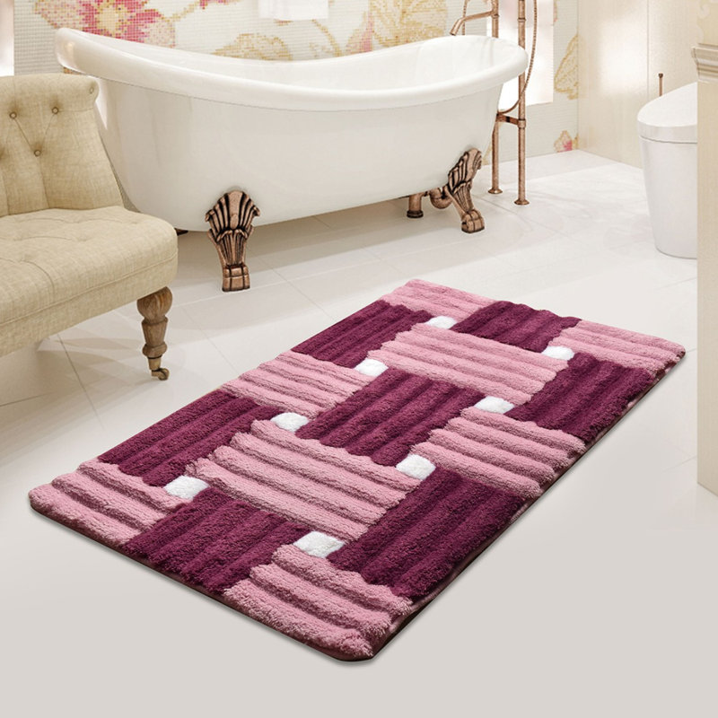 Tapis pour salle de bain Martinton, H 1,18 po x l 27,56 po x L 47,24 po, Blanc / rose / vin
