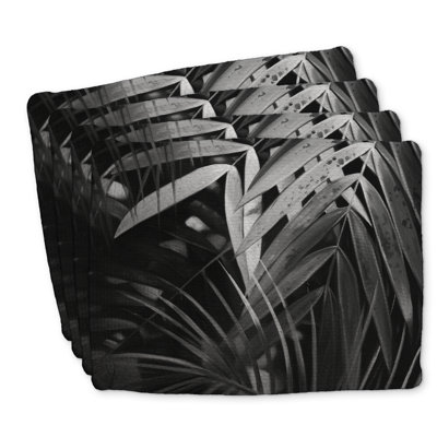 Ensemble de 4 napperons en polyester tressé à motif de feuilles tropicales monochromes
