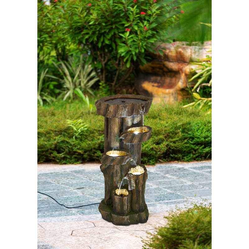 Fontaine tronc d'arbre rustique à 5 niveaux 11X13.4X31.5 ", avec lumière et pompe, pour intérieur et extérieur