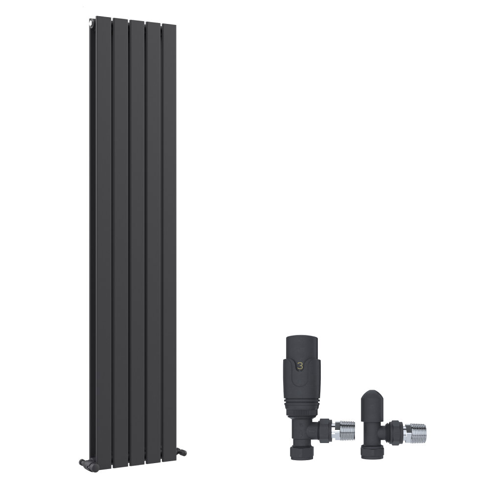 iBathUK Belgravia Vertical Double Slim Flat Panel Radiator Angled Valve