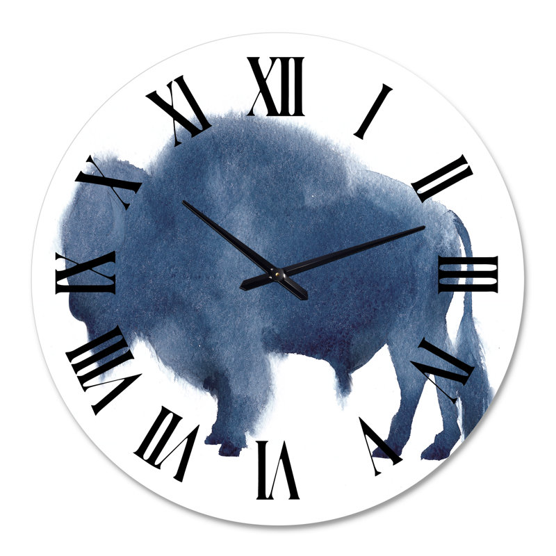 Silhouette de bison bleu marine - horloge murale campagnarde, Grand