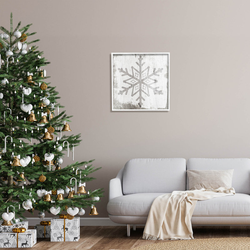 Forme de flocon de neige d'hiver rustique at-249, H 24 po x l 24 po x P 1,5 po, Giclée encadrée blanc bord de mer