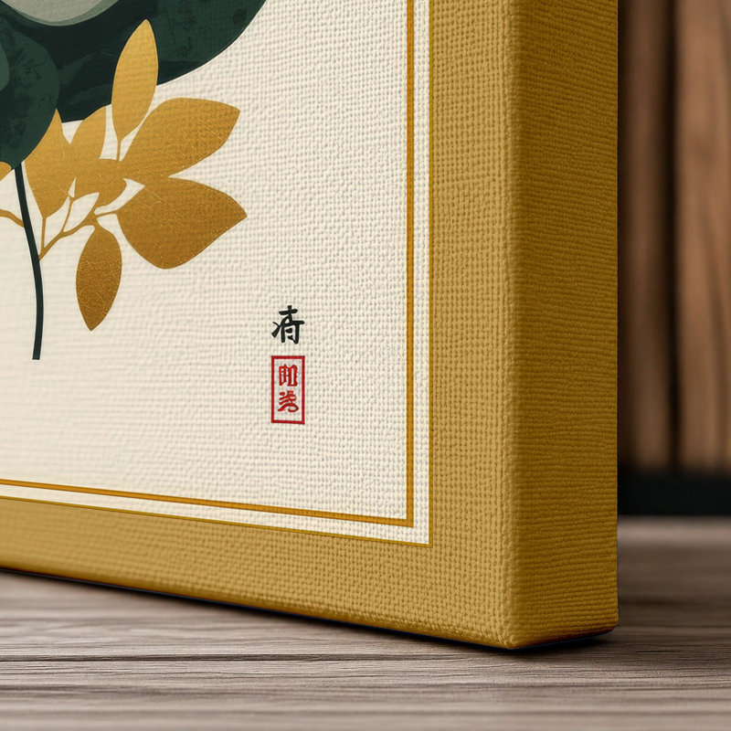 White Lotus Bloom Botanical - Wrapped Canvas, 24x16 - 61.0 x 40.6 cm, Ochre Border