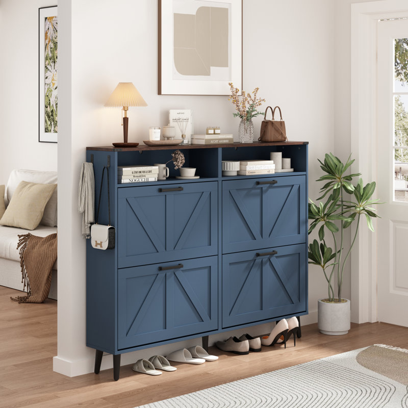 Flip Door Shoe Storage Cabinet with Adjustable Shelves, Blue, 4