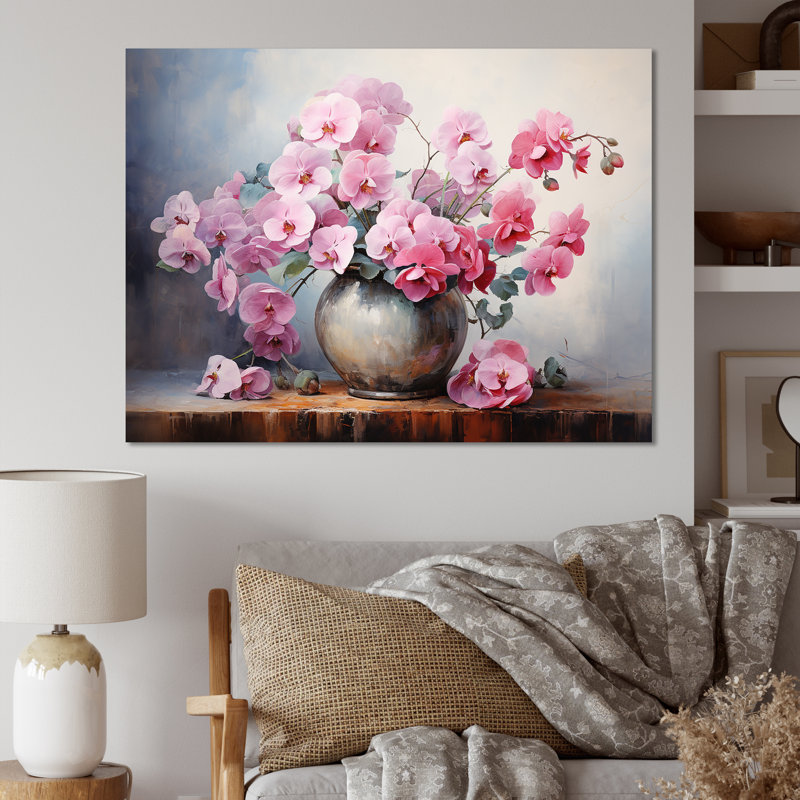 «Pink Soft Grey Pansy Vase Elegance», reproduction sur toile, Toile tendue, H 12 po x l 20 po x P 1 po