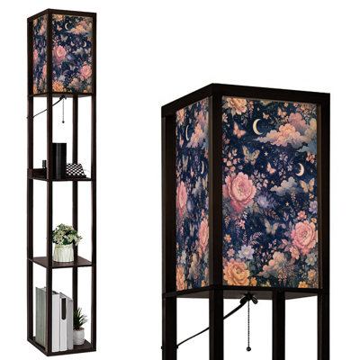 Dimmable LED Standing Floor Lamp Abstract Leaf, MDF Frame Floor Lamp with Remote Control, 3 Color Light, for Living Room Bedroom