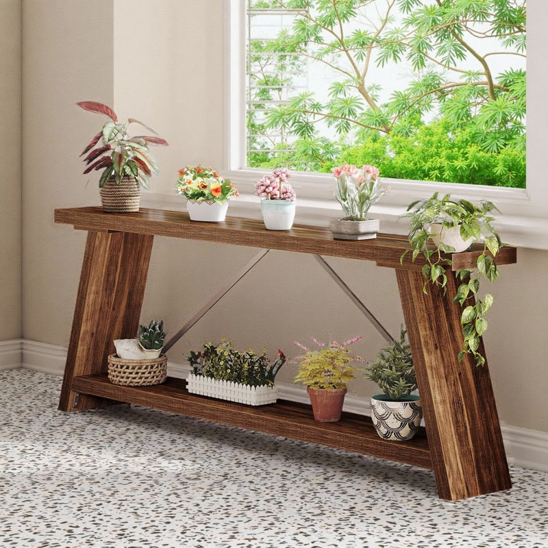 70.9" Extra Long Industrial Console Table with 2-Tier Storage, Brown