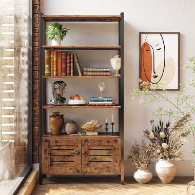 Industrial Bookshelf LED Light, 5-Tier Tall Display Case 2 Drawers, Free  Standing Open Storage Shelf