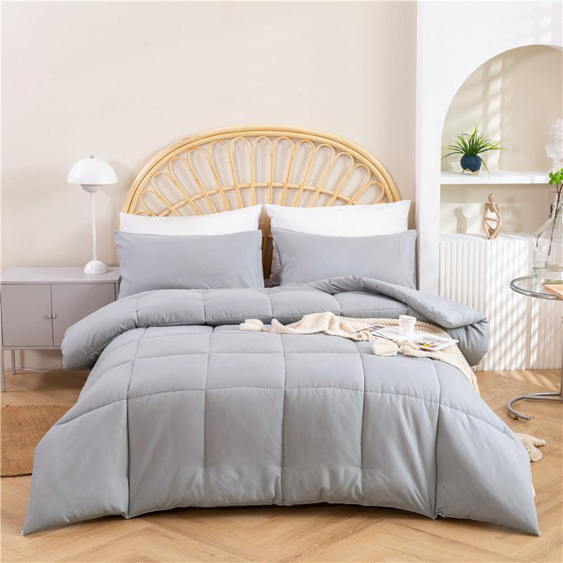 Ensemble d'édredon réversible en mélange de coton 5 pièces, Édredon grand + 4 pièces supplémentaires, Gris
