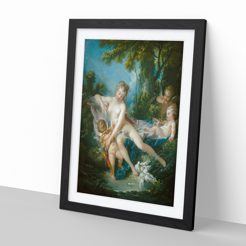 The Bath of Venus Consoling Love by Francois Boucher - Picture Frame Painting, Black Framed, 65cm H x 48cm W x 2cm D