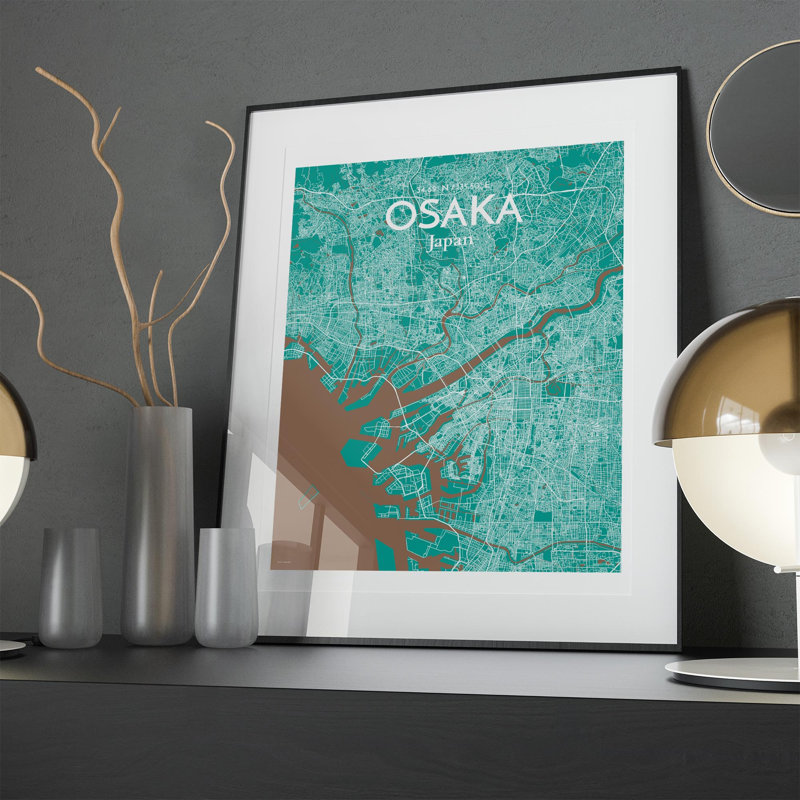 Osaka City Map In Nature - No Frame Print, 20cm H x 16cm W x 0.05cm D