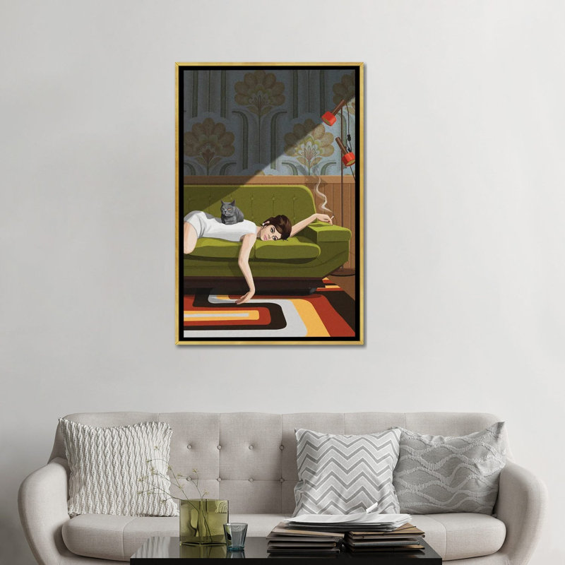 «Waiting Game on Canvas» par Artcatillustrated Print, Impression encadrée, H 24 po x l 16 po, Doré