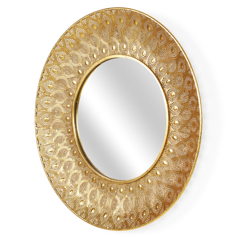 Round Metal Framed Wall Mounted Accent Mirror in Gold