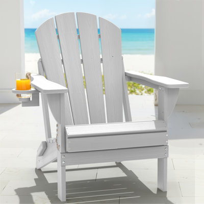Mallette Adirondack Wood Texture HDPE Foldable Chair Pit Chair with Cup Holder