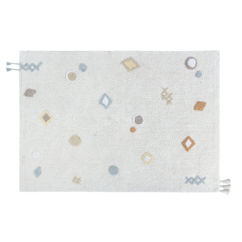 Tapis rectangulaire en coton touffeté à la main abstrait 4 pi 7 po x 6 pi 7 po ivoire / blanc / vanille / bleu clair / gris perle / naturel / beige