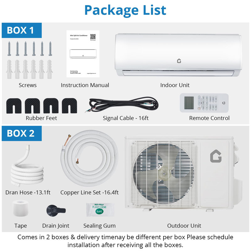 Mini climatiseur à deux blocs de 12 000 BTU, climatiseur sans fil 20 SEER2 activé par Wi-Fi et refroidissant jusqu'à 750 pieds carrés Ft, climatiseur sans conduit Invert, ensembles d'installation préchargés et 16,4 pi, blanc