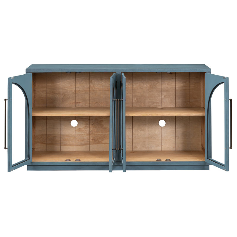 Buffet 60,02 "avec rangement, buffet en bois à 4 portes avec tablettes réglables pour la salle à manger et le salon, Marine