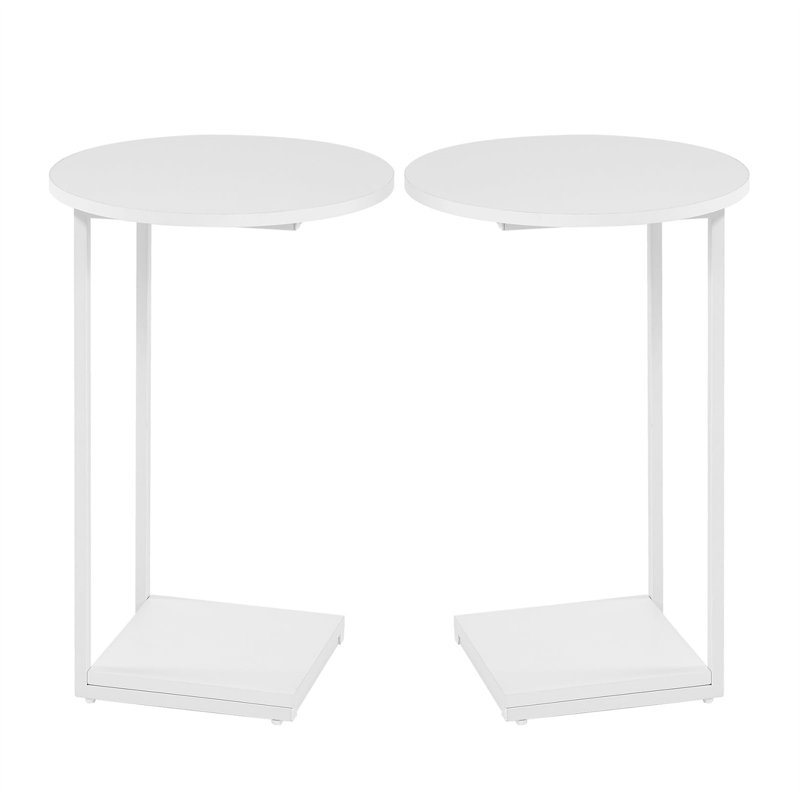 Ensemble de 2 tables de bout modernes en forme de C - Tables d'appoint polyvalentes pour petits espaces, Blanc