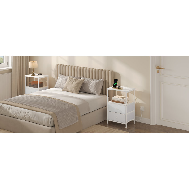 40cm W Metal Bedside Table, White