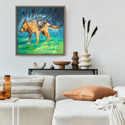 Blue Contemporary Pets Framed Canvas - Spin-dry Wet German Shepherd