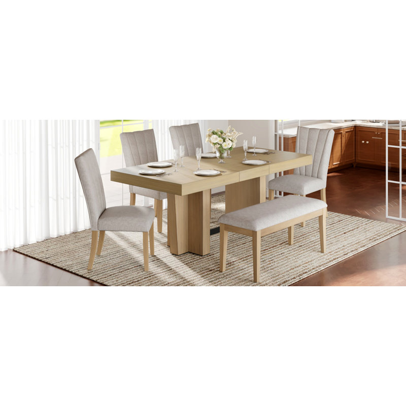 Ensemble de table de salle à manger extensible 78,1 pouces pour 6 personnes, Beige