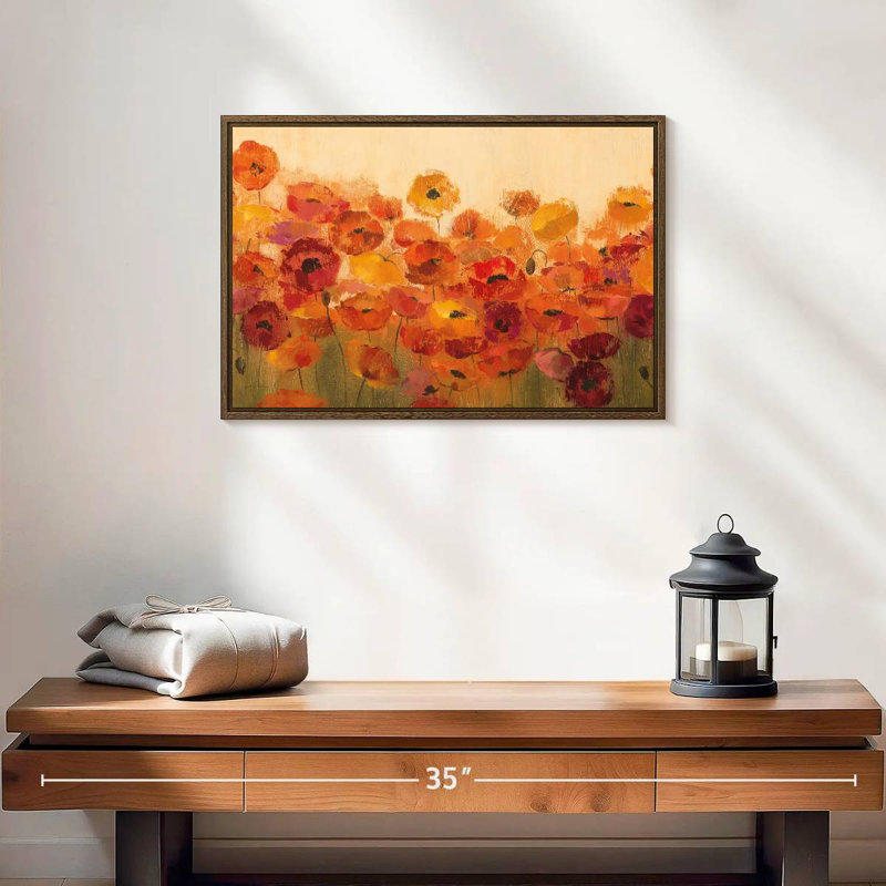 Coquelicots vibrants d'été, 19 po x 13 po, Cadre flottant noyer