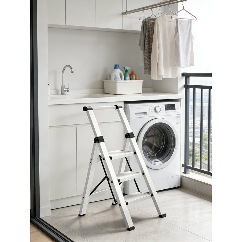 Échelle à 3 marches, tabouret pliant en aluminium léger avec pédales antidérapantes et poignée, capacité de 330 lb, conception peu encombrante pour la maison, la cuisine et le bureau